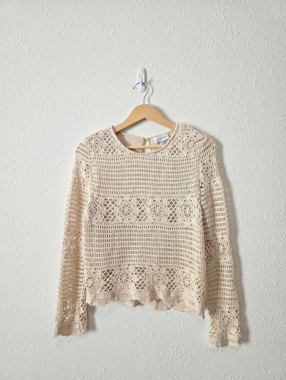 Lucy Paris Cream Floral Crochet Knit Top M